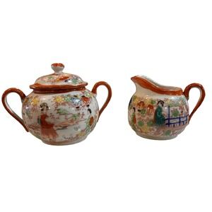 VTG RAREJapan Kutani Moriagi DRAGONWARE Geisha Girl Lithophane Tea Set - 21 pcs.